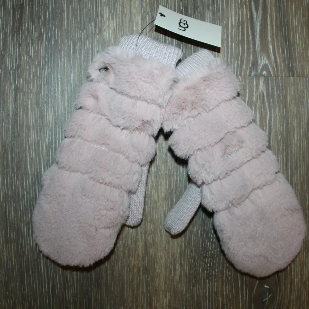 NWT UGG WOMEN'S GIRL'S FUR MITTENS PINK